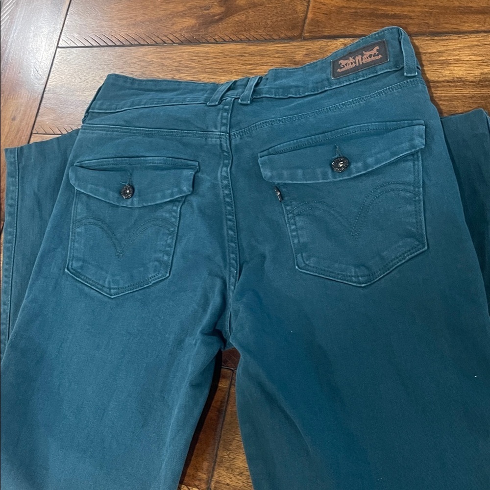 Levi's Mid Rise Skinny Jeans Size 6M Rare Dark Teal Green black silver tab - Picture 7 of 12